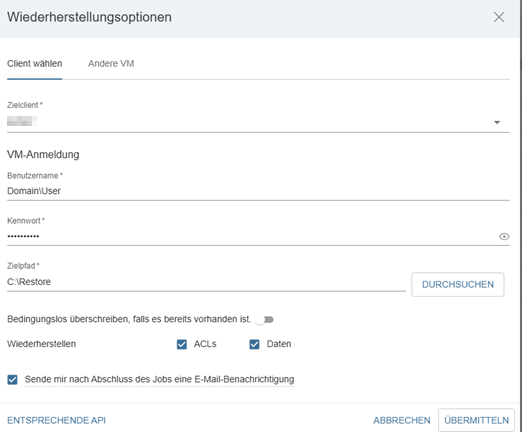 Wiederherstellungsoptionen