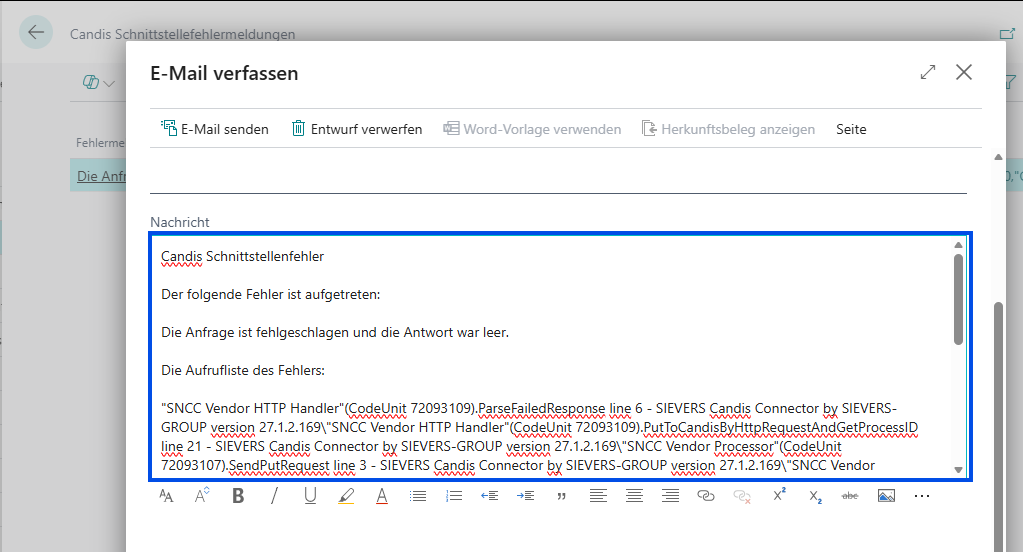 Vorausgefüllte E-Mail mit Fehlermeldung und Callstack