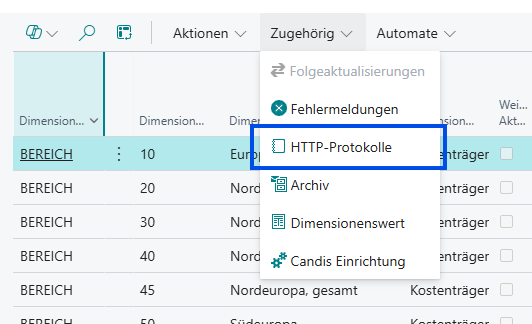 HTTP-Protokoll des fehlerhaften Datensatzes