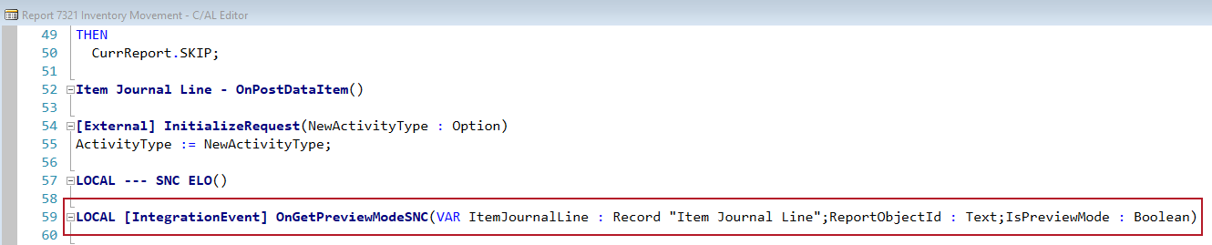 Hier muss wiederum die Item Journal Line als Basistabelle in das Event und in die SIEVERS ELO Berichtseinrichtung eingetragen werden.