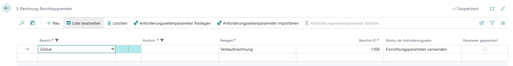 Die Tabelle der E-Rechnung-Berichtsparameter