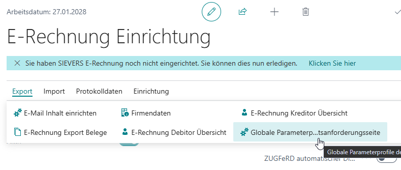 Berichtsparameter auf der Einrichtungsseite