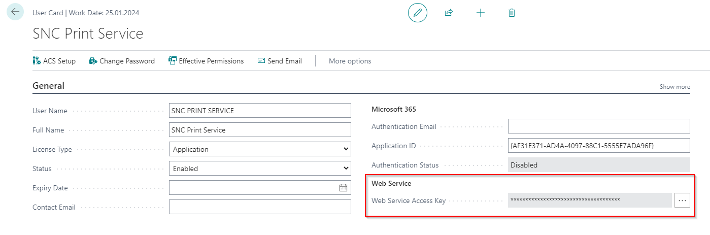 Here you can find the Web Service Access Key
