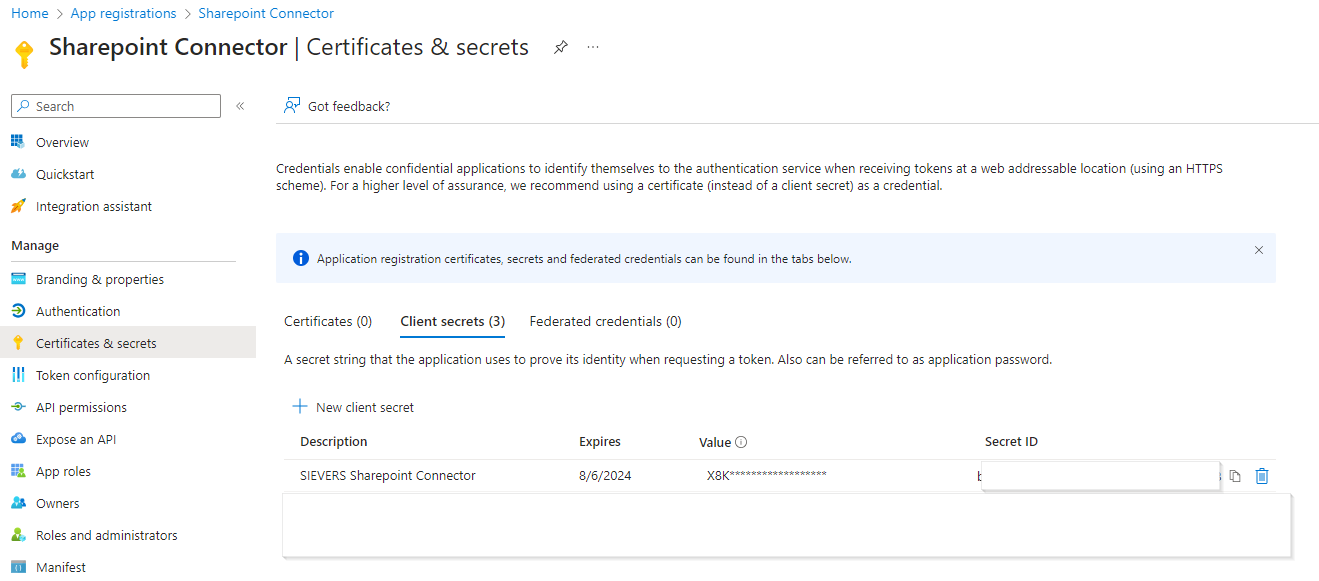 Client Secret kopieren