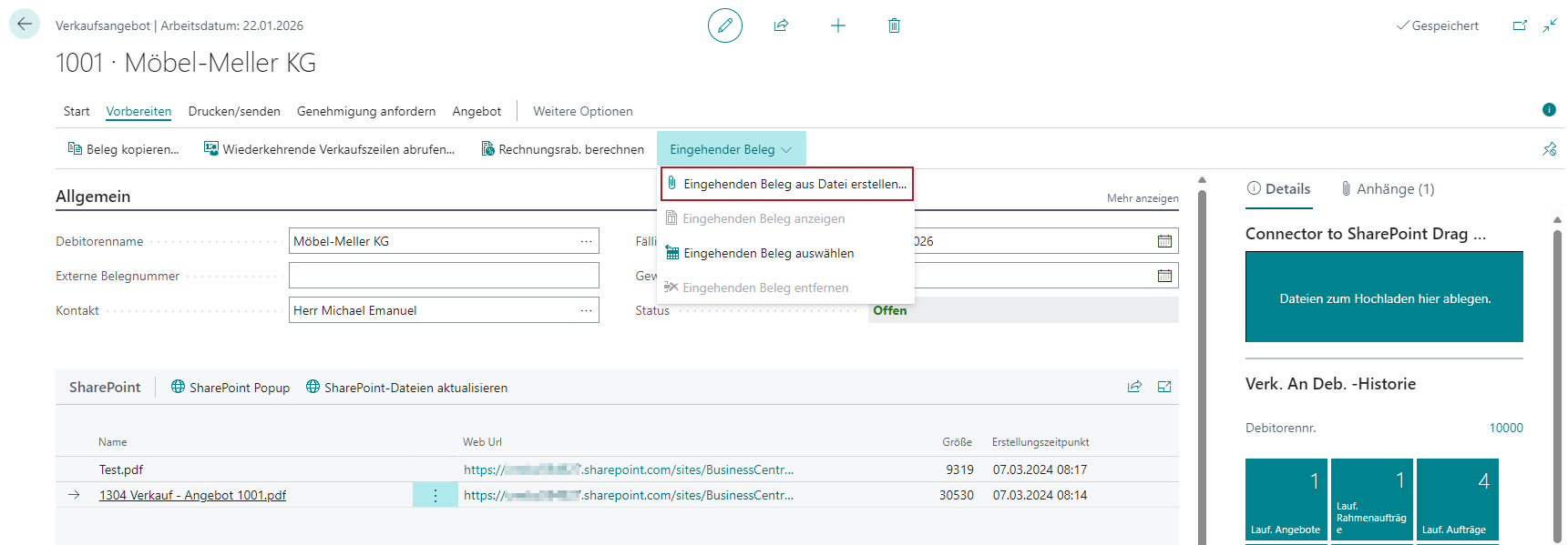 Eingehenden Beleg hinzufügen