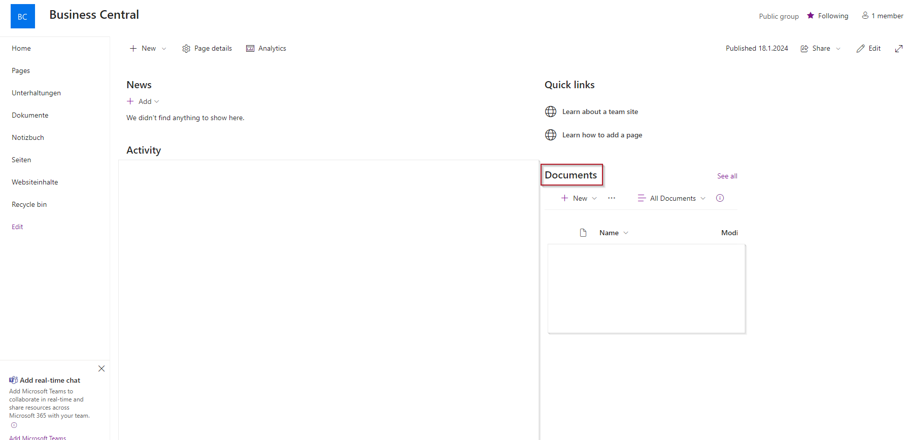 SharePoint Seite Home