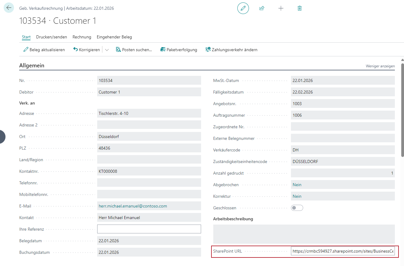 SharePoint URL in Beleg