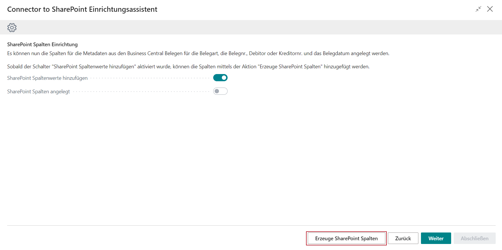 Erzeuge SharePoint Spalten