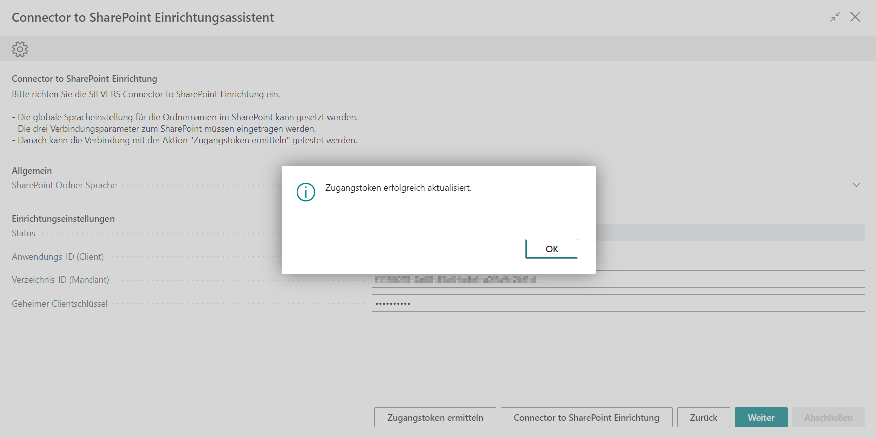 Zugangstoken ermittelt