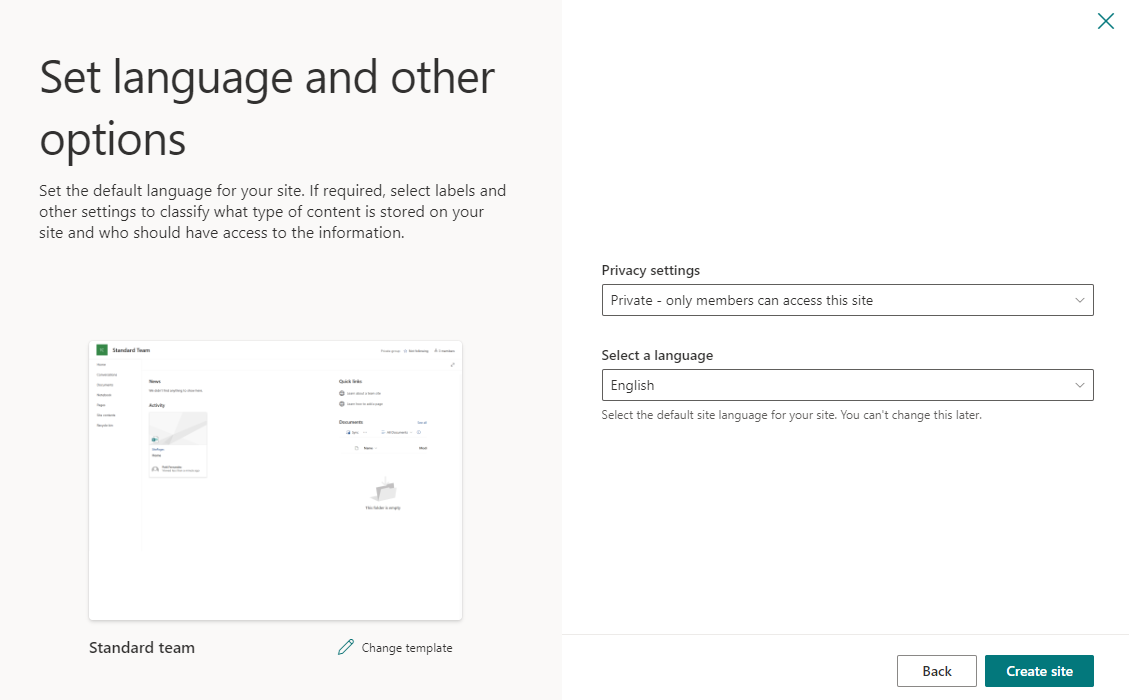 Set access and language