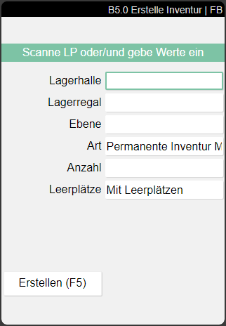 Hier geben Sie die Werte für die Inventur ein.