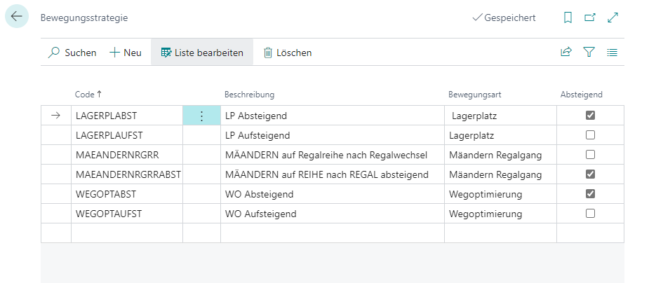 Beispiel einer Bewegungsstrategie-Einrichtung