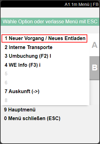 Öffnen Sie via Menü im Wareneingang die Seite A1.0, wo Sie einen neuen Wareneingang anlegen.