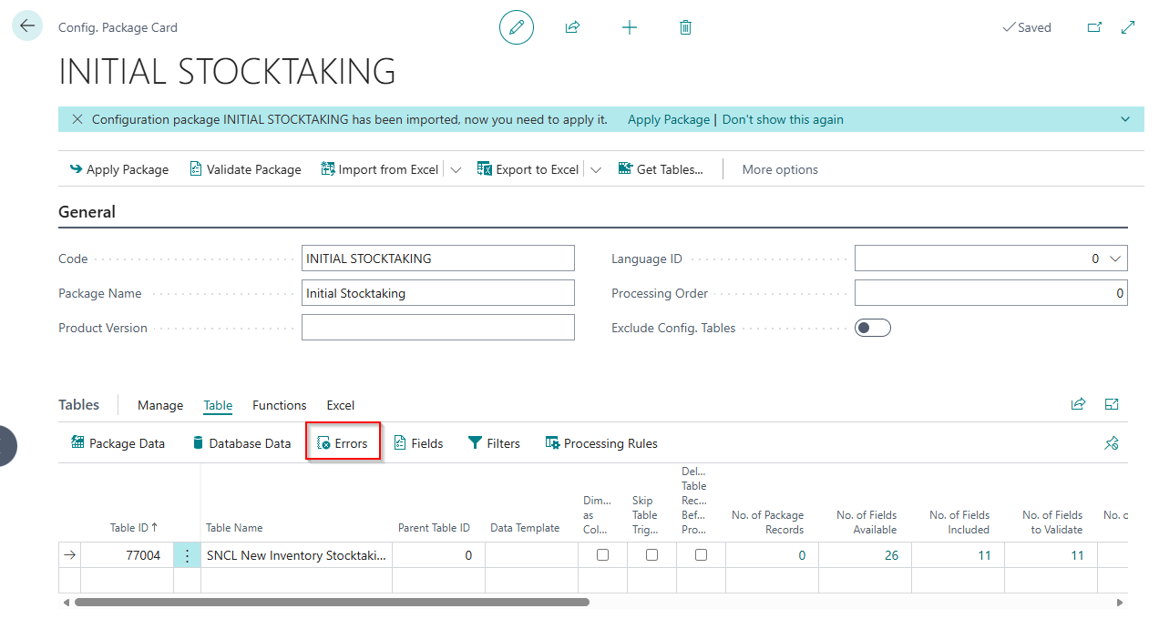 Check configuration package errors