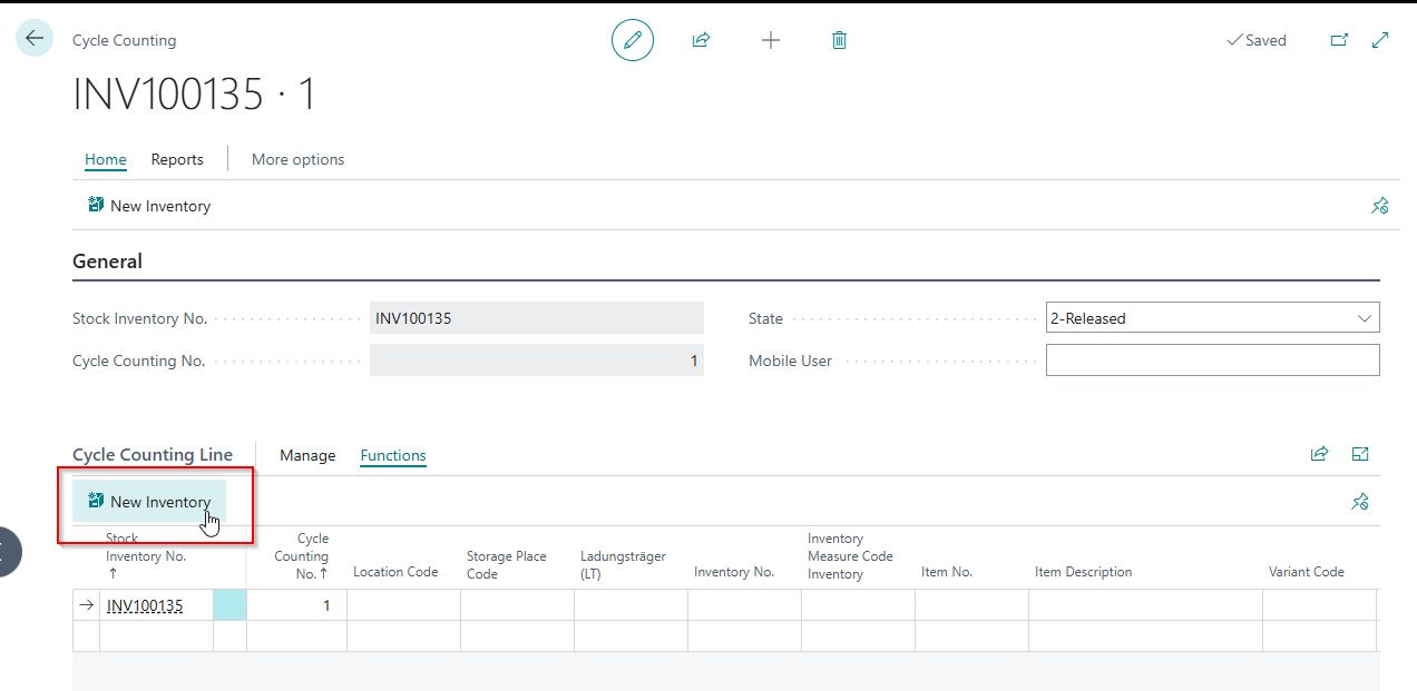 Create new inventory in the cycle counting list