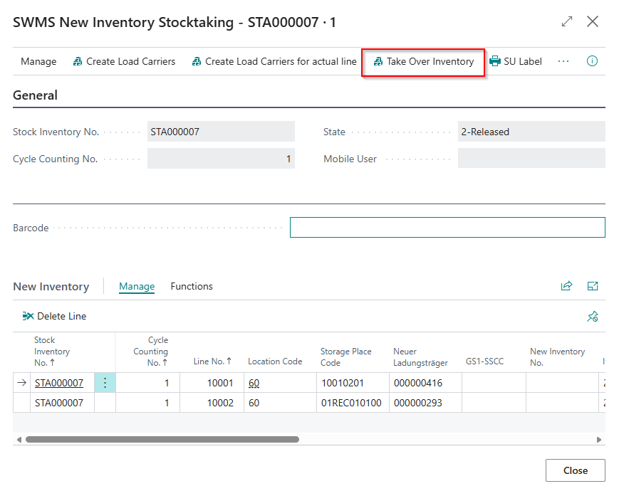 Take over imported inventory in the cycle counting list