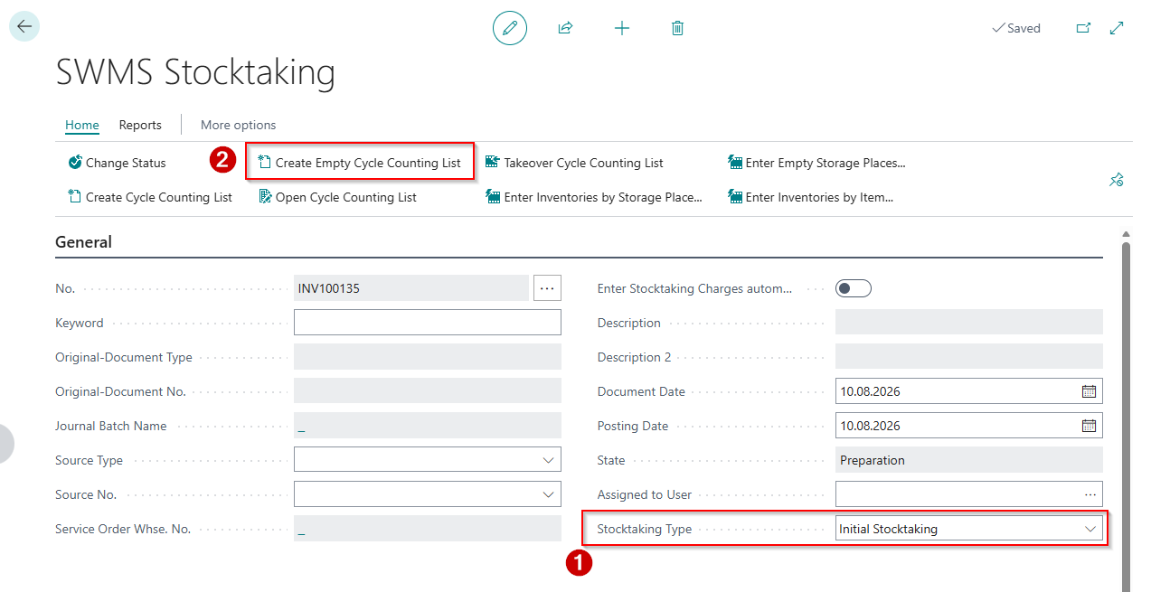 Stocktaking with the Initial Stocktaking type