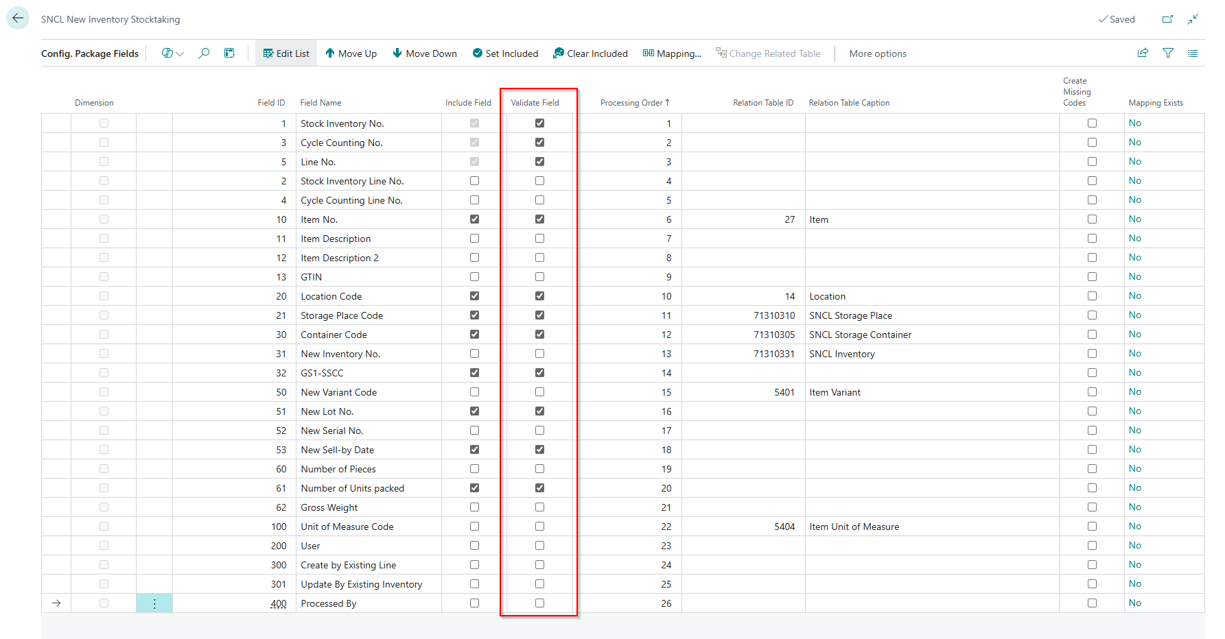 Fields in the configuration package