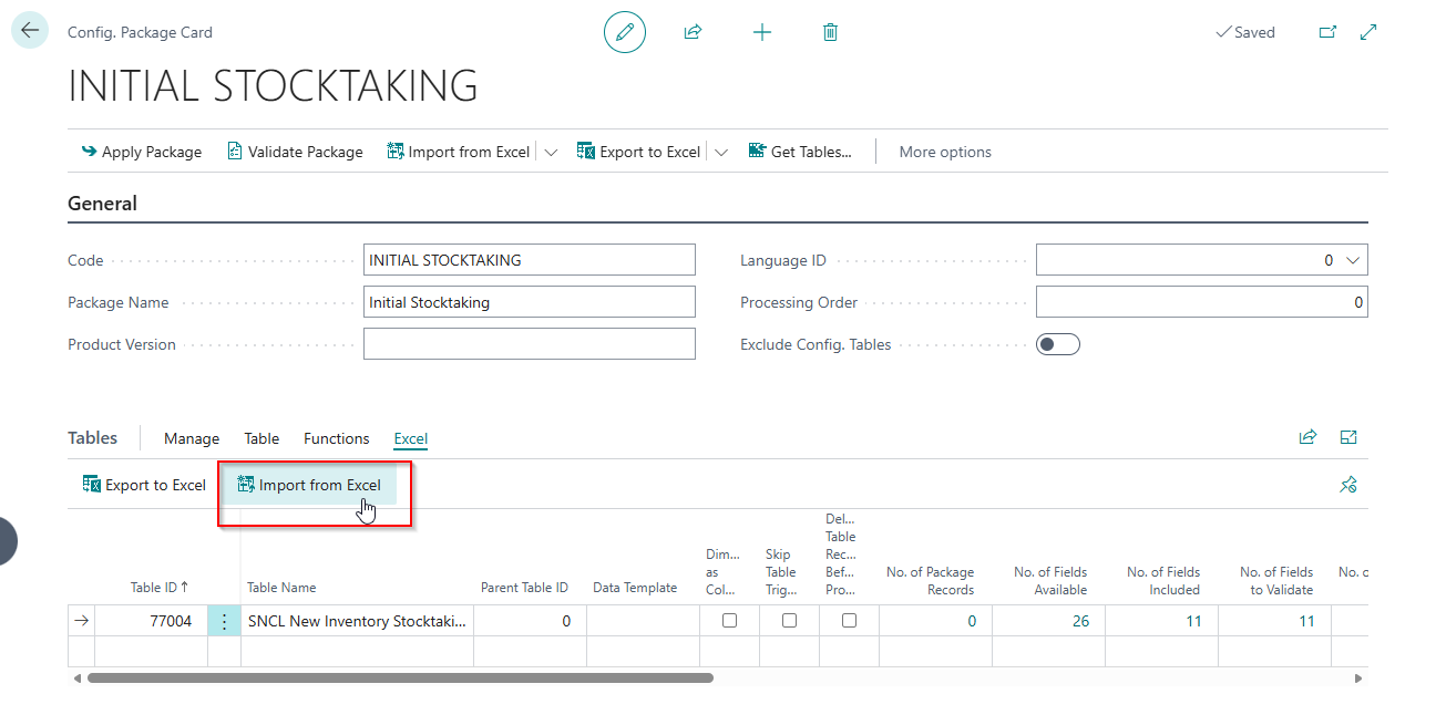 Import Excel data into the configuration package