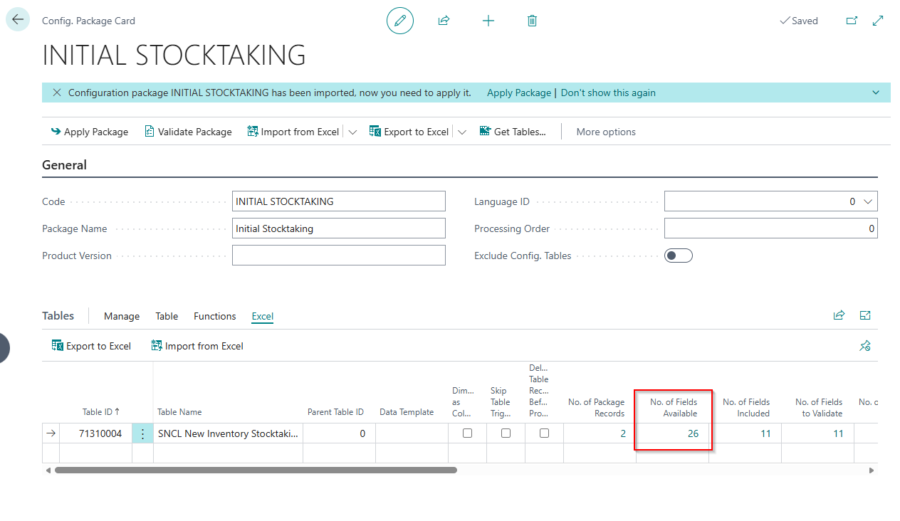 Imported configuration package