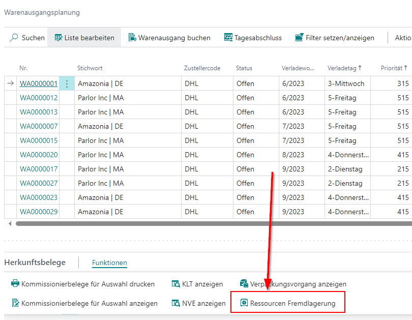 Outside storage resources in Warehouse Shipment Planning