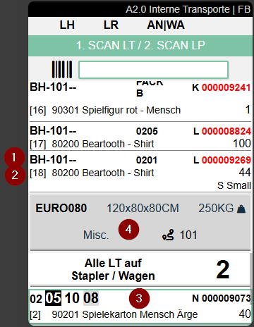 Open transport jobs with a job selected below