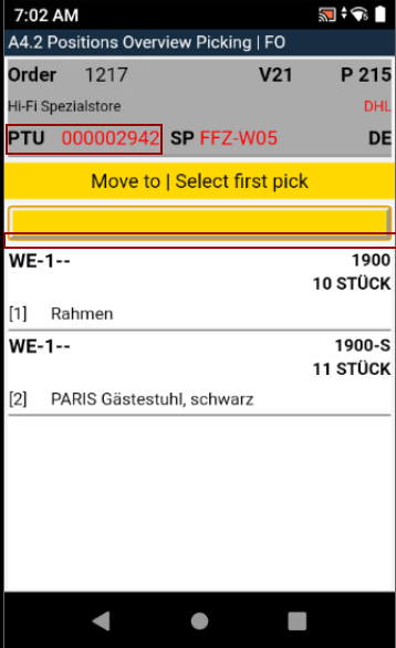 Lastly, you can see that the PTU has been created and the recently scanned position has been removed from the pick process.