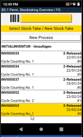 Open the initial stocktaking