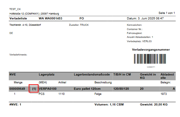 Priorität auf der gedruckten Verladeliste
