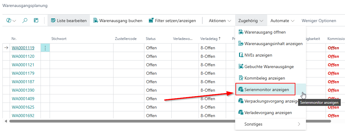 Serienmonitor anzeigen
