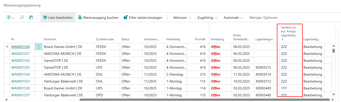 Das neue Feld in der Warenausgangsplanung