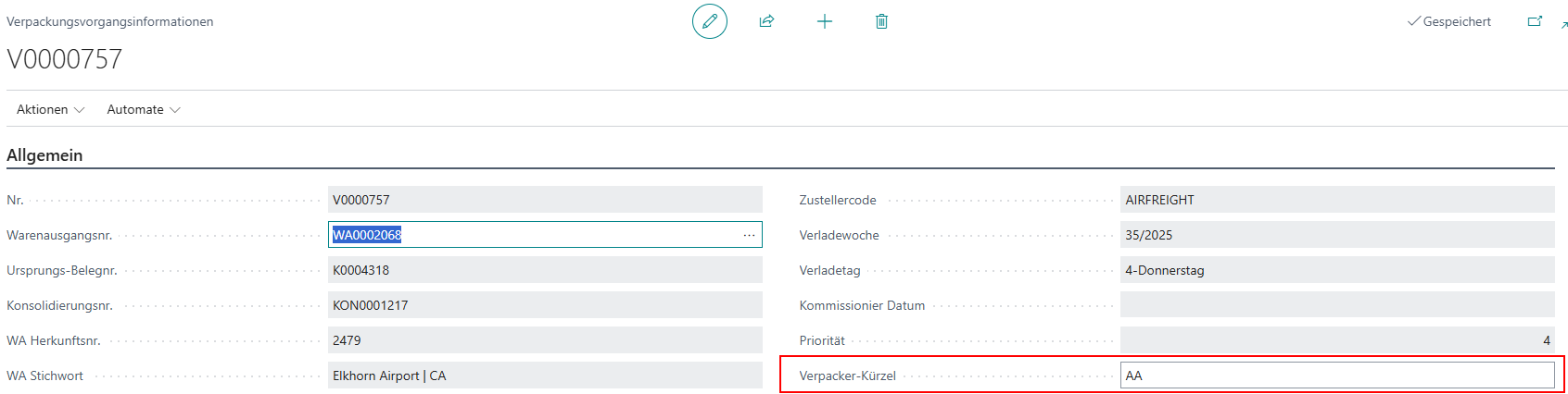 Verpackerkürzel in den Verpackungsvorgangsinformationen