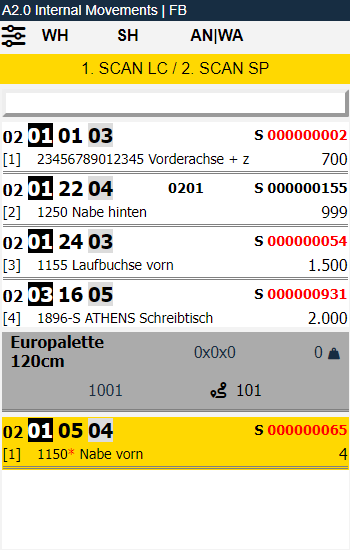 Open transport jobs with a job selected below. This screenshot shows the source document number and the departure place in the grey additional information section.