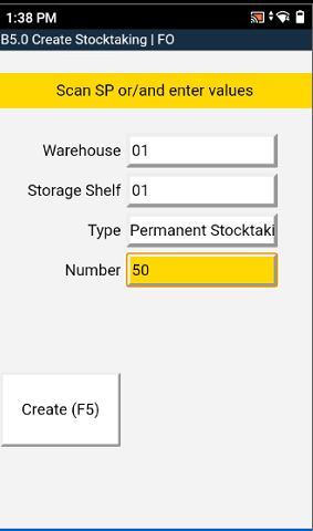 Here you enter the stocktaking values