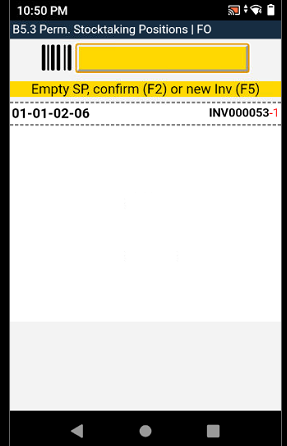 View after scanning a Storage Place