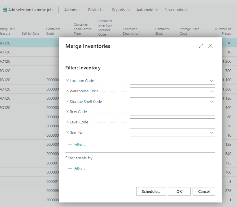New Merge Inventories page