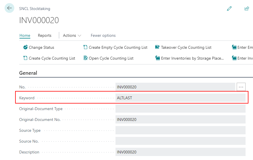 Keyword in header